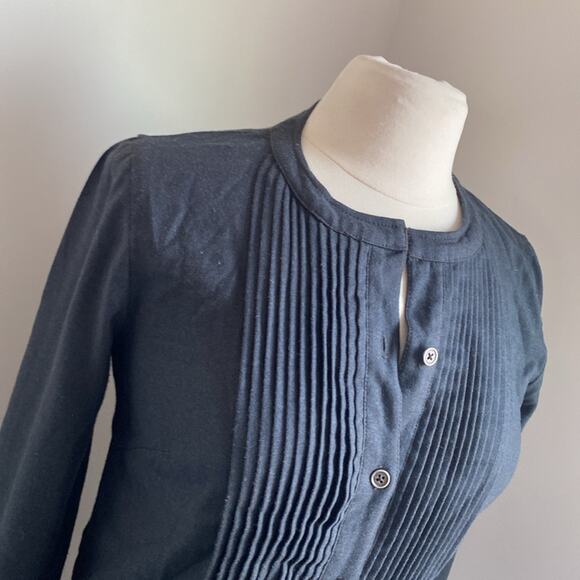J. CREW Drop Waist Dress Womens Sz 2 Grey Wool Pleated Front Button Down - Picture 2 of 7